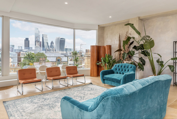 Penthouse with soft seating at Menier Penthouse with views on London's skyline